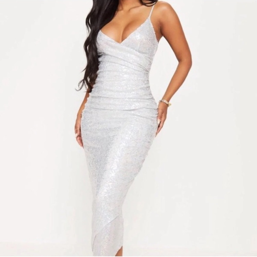 Shape Silver Sequin Dress- Silver